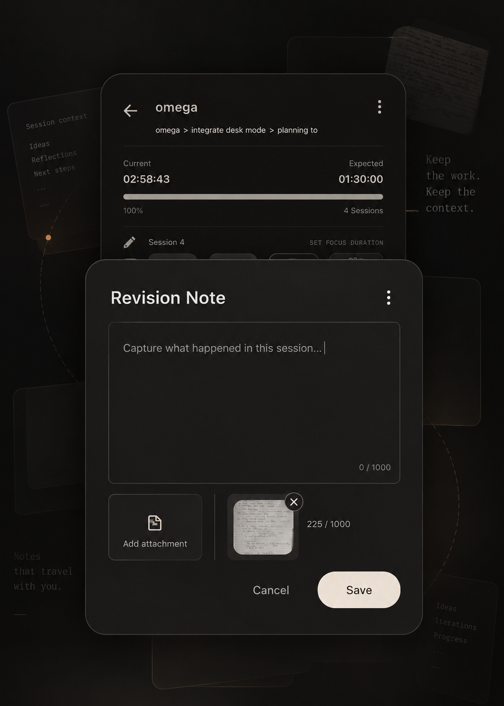 Omega revision note preserving context between sessions